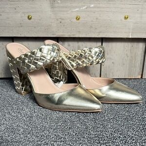 Gold Braided Heeled Mules